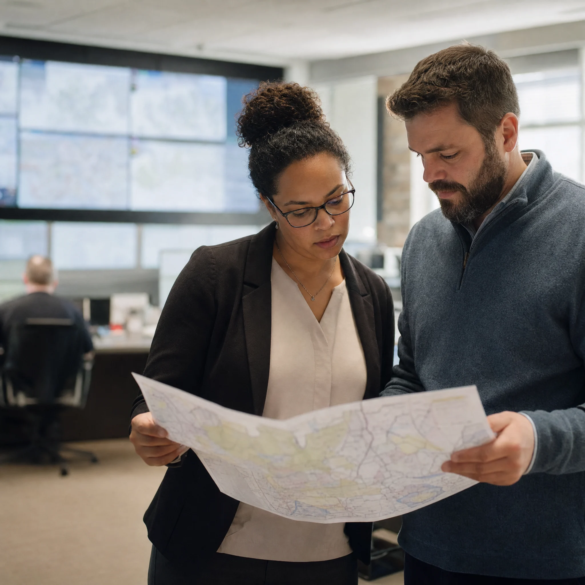 Utility operations staff coordinating an outage response
